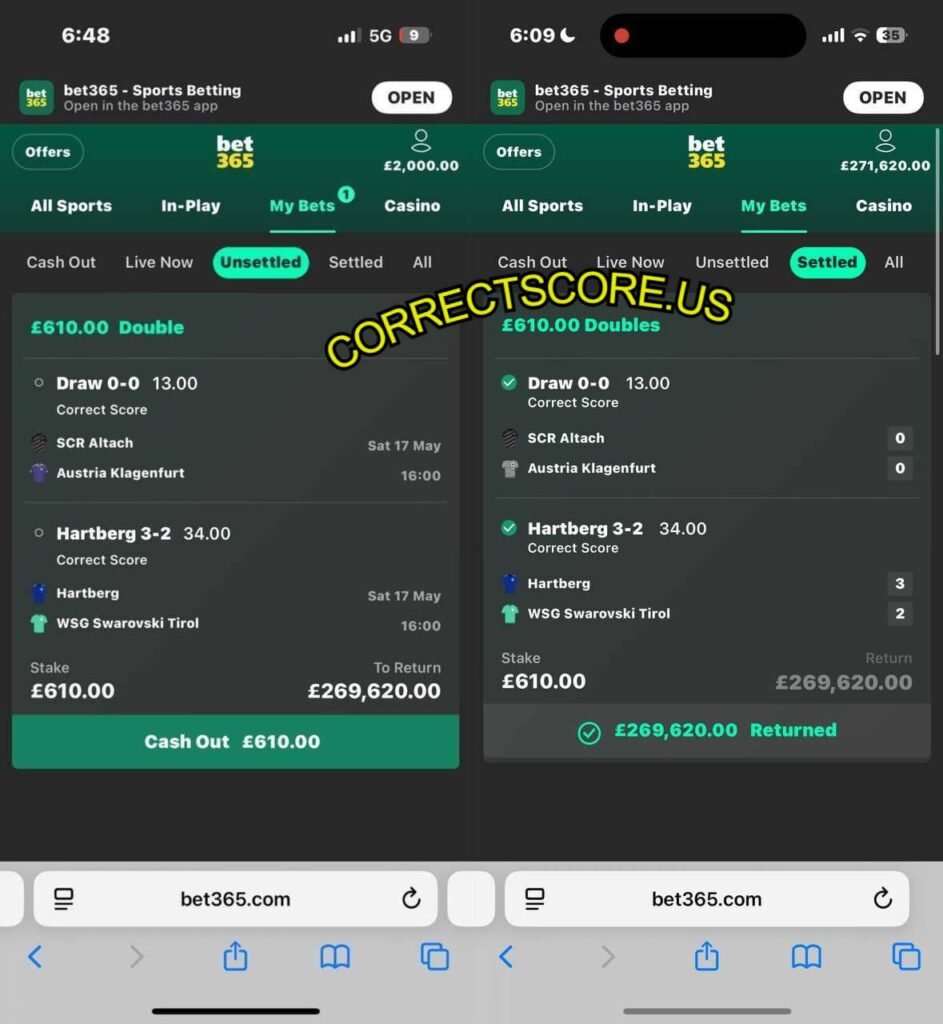 BET365 FIXED MATCHES CORRECT SCORE